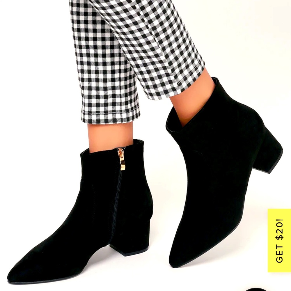 Lulu’s black suede ankle booties